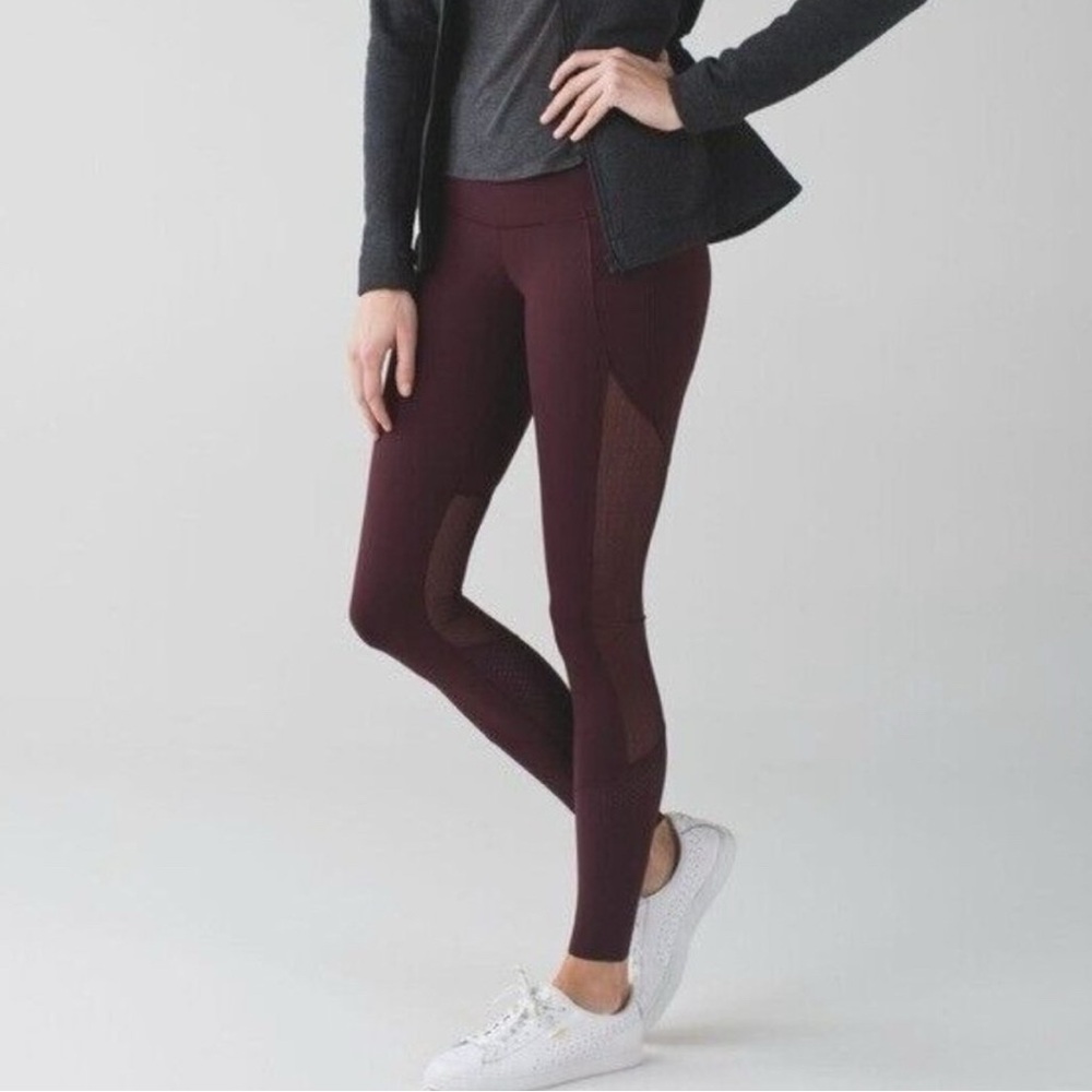 Lululemon Barre Star Maroon Mesh Back Leggings Size 2